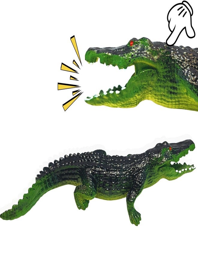 Mallexo لعبة تمساح واقعية كبيرة الحجم من ماليكسو للأطفال من عمر 3 سنوات فما فوق | قطعة واحدة من ألعاب التمساح ذي الدم البارد للأولاد والبنات مع صوت قطار، مجسم حيوان بري مفصل، هدية عيد ميلاد (أخضر) - Image 1